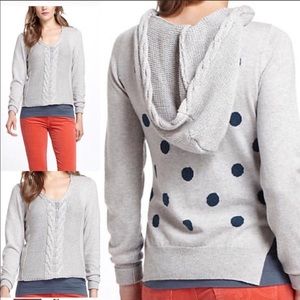 Anthropologie Yoon Hooded Sweater Gray Navy Polka Dots Size Medium